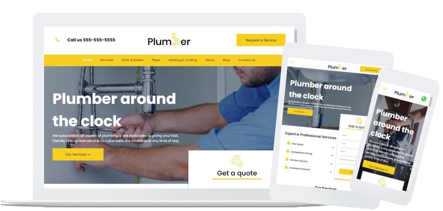 Sample of Plumber's Website on Computer, Tablet, and Phone