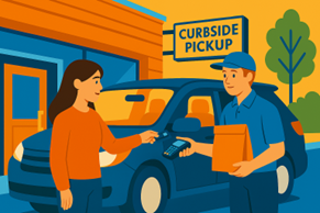 Curbside pickup at a Fargo Business with a mobile reader.