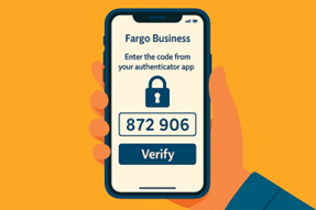 Smartphone showing multi-factor authentication prompt for Fargo Business email.