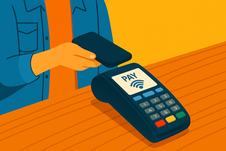 Fargo retail payment terminal accepting contactless mobile payment.