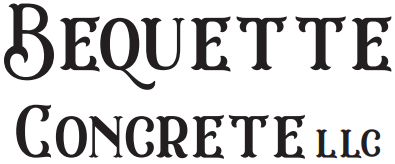 The logo for bequette concrete llc is black and white.