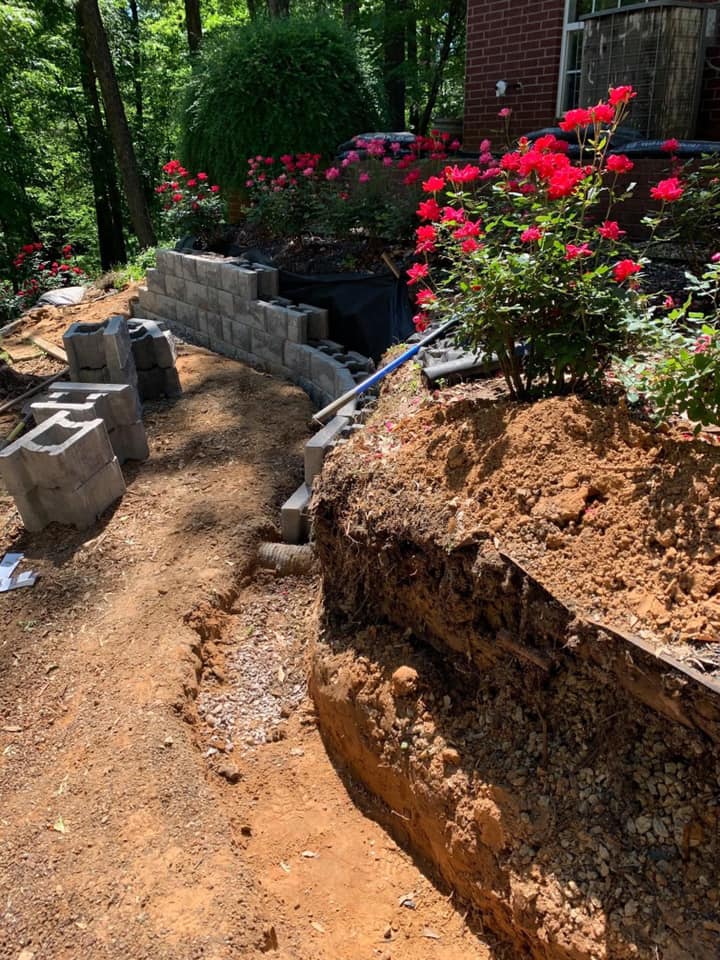 Retaining Wall During Installation — Tyler, TX — Creative Landscape Solutions