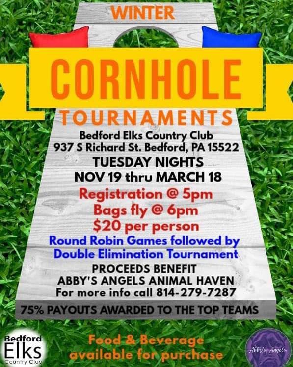 Abby's Angels Animals Haven Winter Cornhole Tournaments at the Bedford Elks Country Club