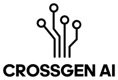 CrossGen AI logo: Circuit board design with four connected circles above the text 