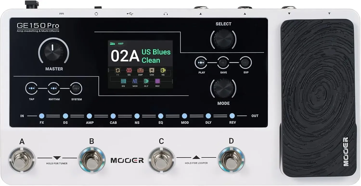 Mooer GE150 Pro guitar amp modelling multi effects pedal with expression pedal