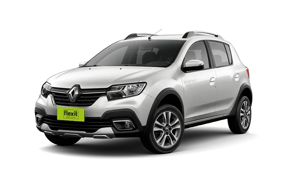 Renault Sandero Stepway, SUV pequeño, color blanco, con barras de techo.
