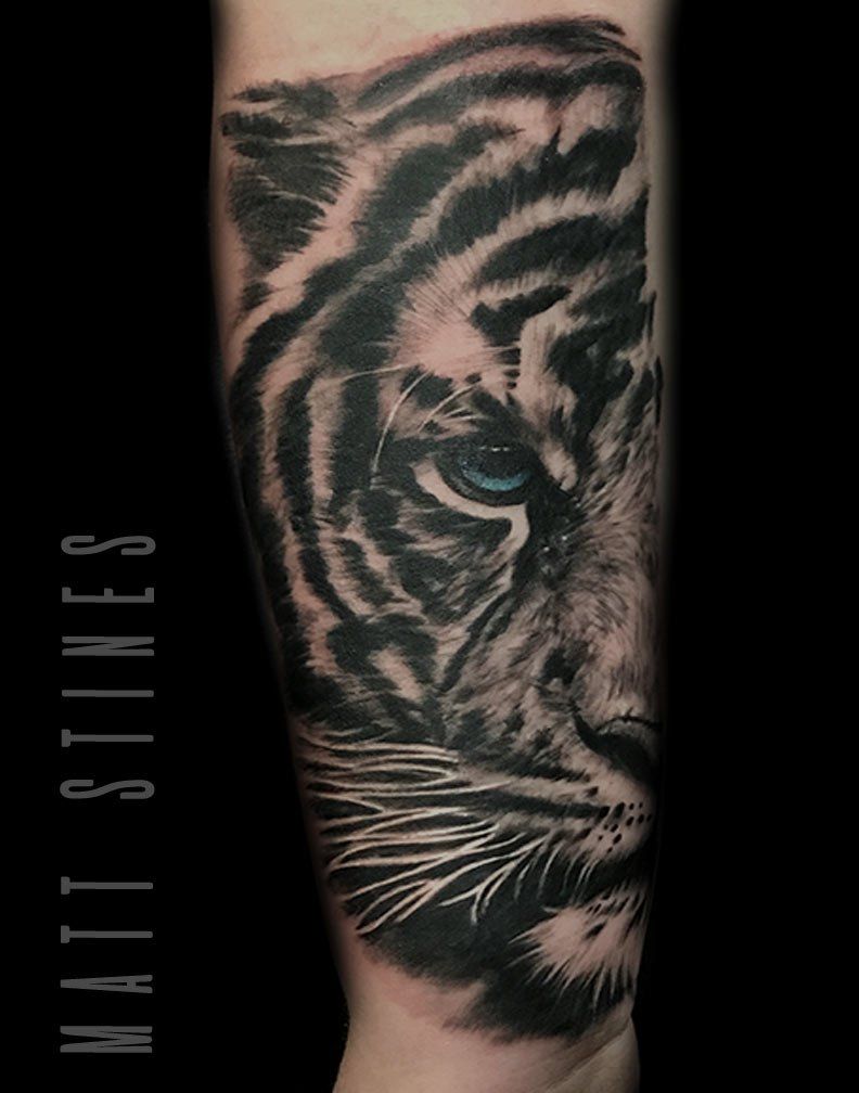 Half Faced Tiger Tattoo — Danville, IL — No Regrets Tattoos & Body Piercing