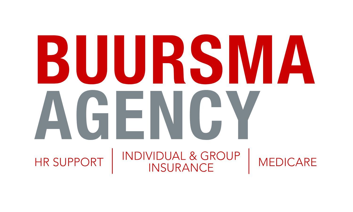 BUURSMA AGENCY logo in red and gray with services: HR support, individual & group insurance, Medicare