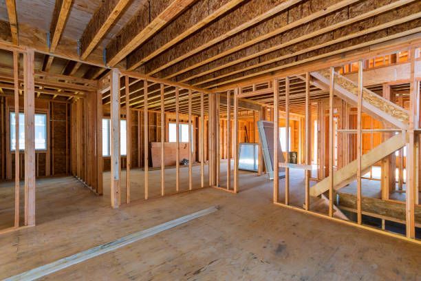 The inside of a house being built with new wood framing
