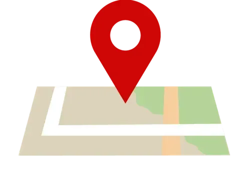 A red location pin is sitting on top of a map