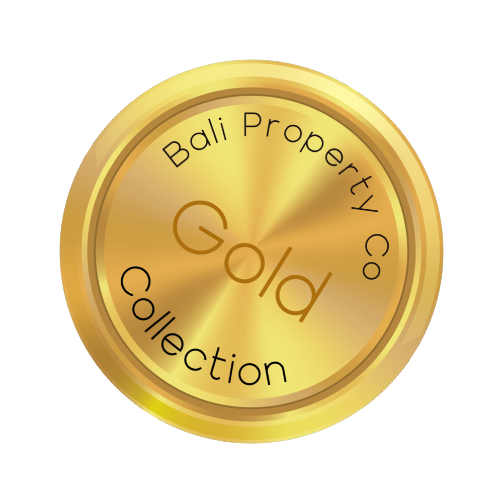 A gold coin with the words bali property co gold collection on it