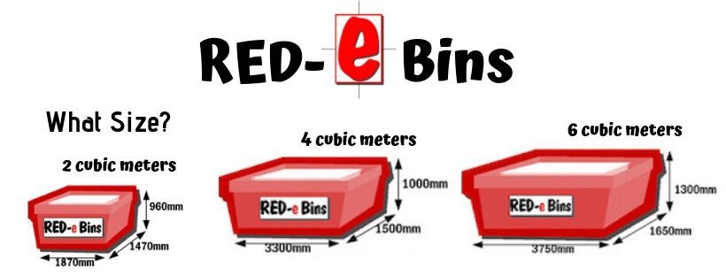 A red skip bin that says red e bins on it — Red E Bins In Lake Cathie, NSW