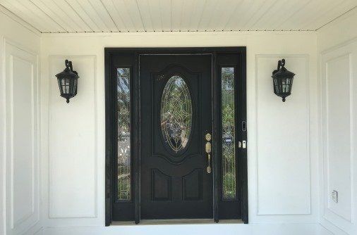 New Entry Door With Dual Sidelights, Porch Lights, Walls and Ceiling