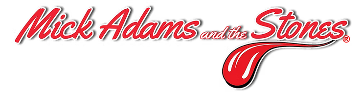 Mick Adams with Stones logo in red script on a white background