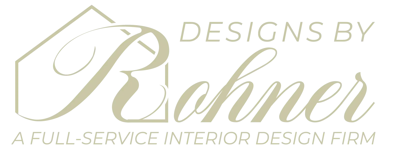 Logo for Designs by Rohner, a full-service interior design firm. Features text and a stylized house shape.