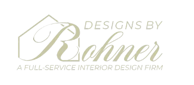 Logo for "Designs by Bohner," a full-service interior design firm, featuring a house shape and script lettering.