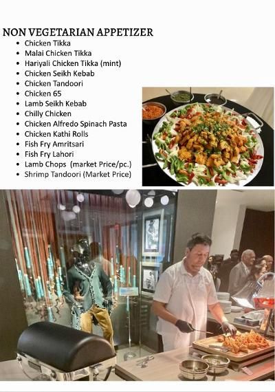 A menu for a non vegetarian appetizer includes chicken tikka
