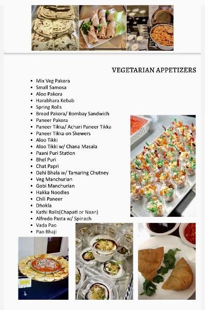 There are many different types of vegetarian appetizers on this menu.