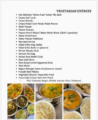 There are many different types of vegetarian entrees on this menu.