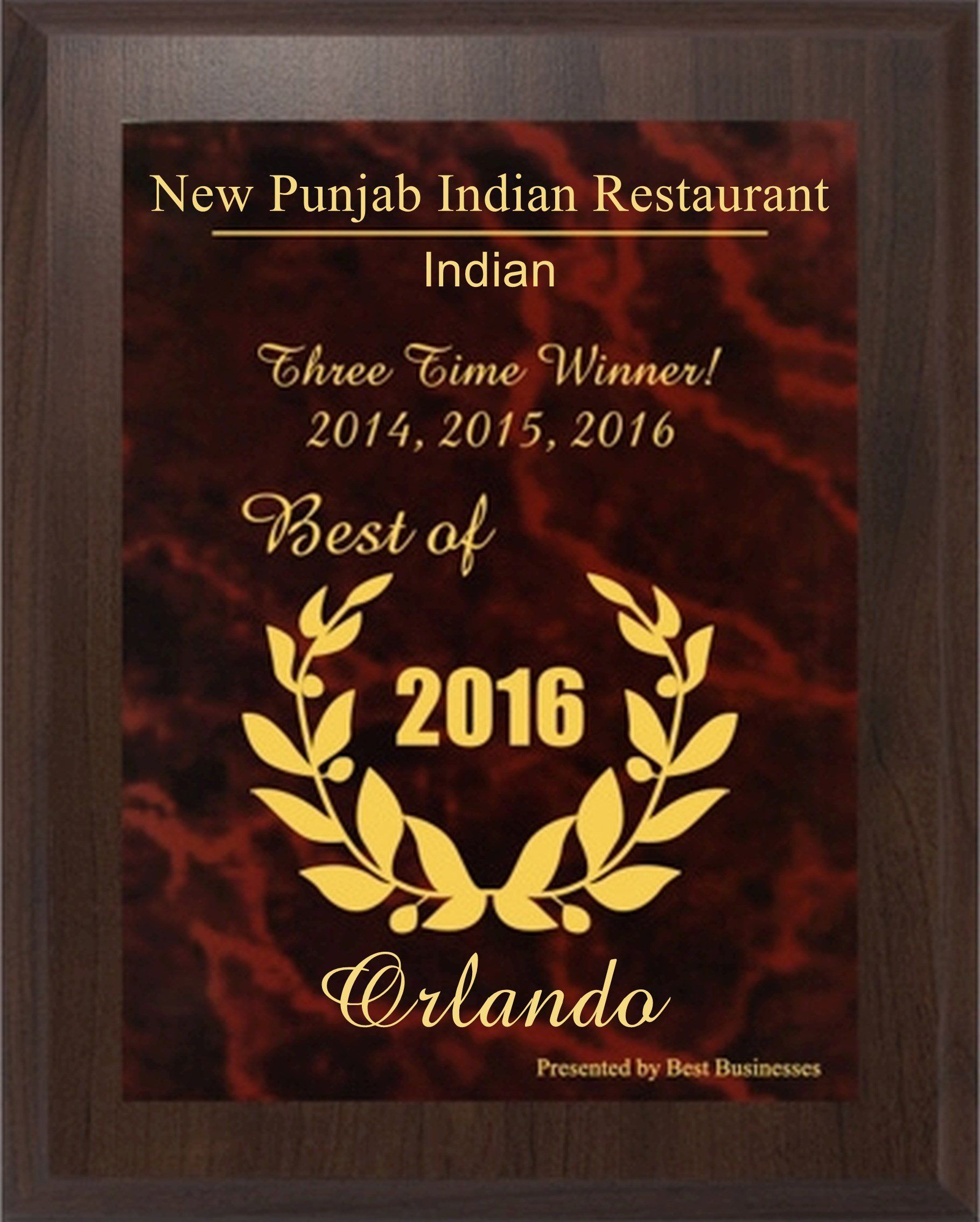 Business Award — Orlando, FL — New Punjab Indian Restaurant