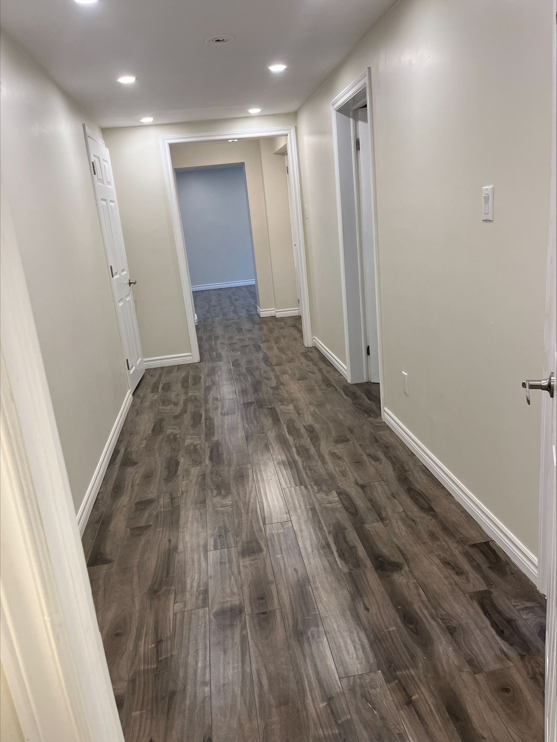 95 Heslop Road Lower | Milton, Ontario hallway with hardwood floors and white walls