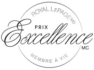 “Prix Excellence” award logo with “Royal Lepage Md” and “Membre à vie” in a gray circular seal