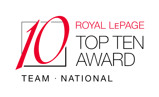 Royal LePage Top Ten Award logo, red and gray text with “Team National” beneath a red 10