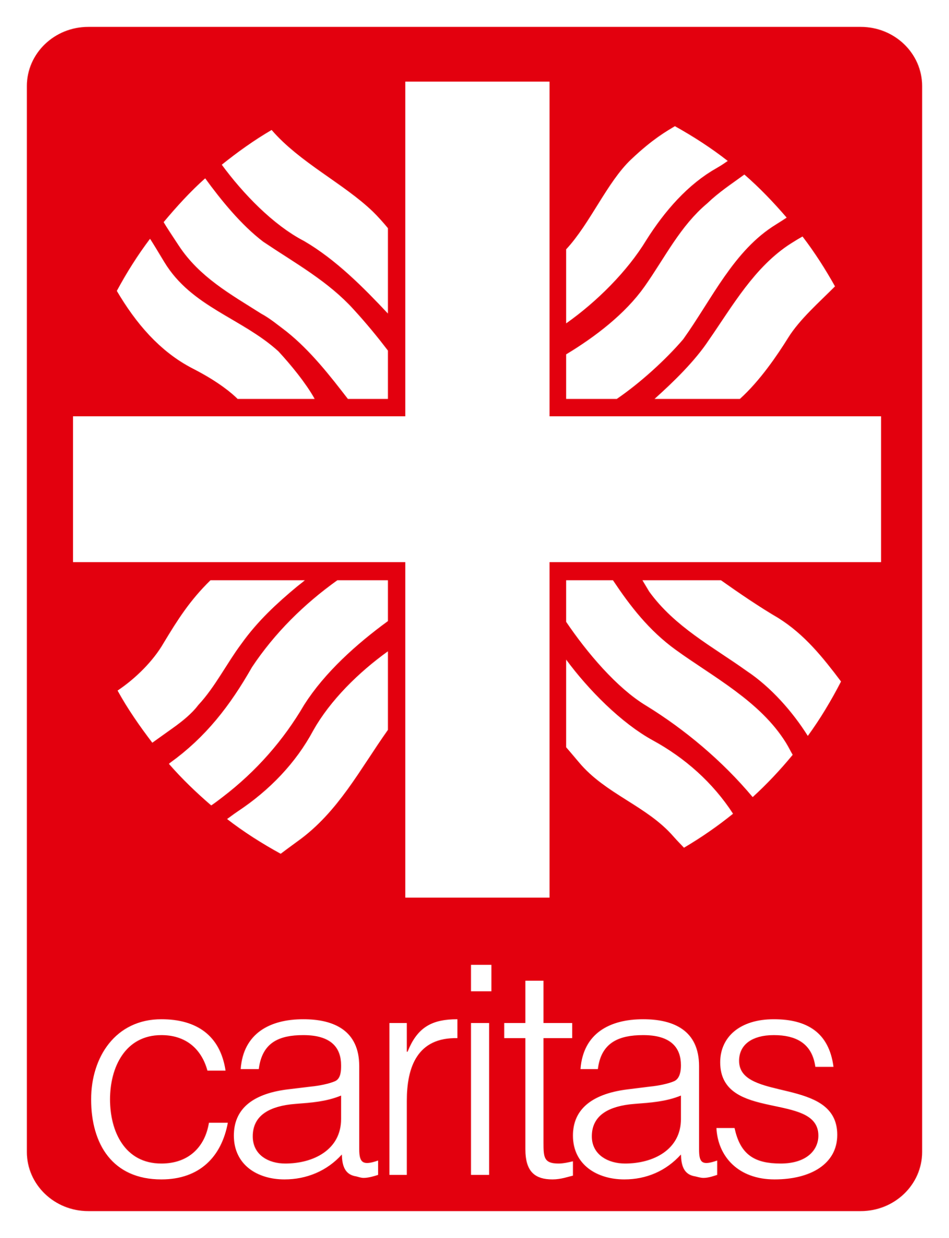 Ein Caritas-Logo mit einem weißen Kreuz auf rotem Grund