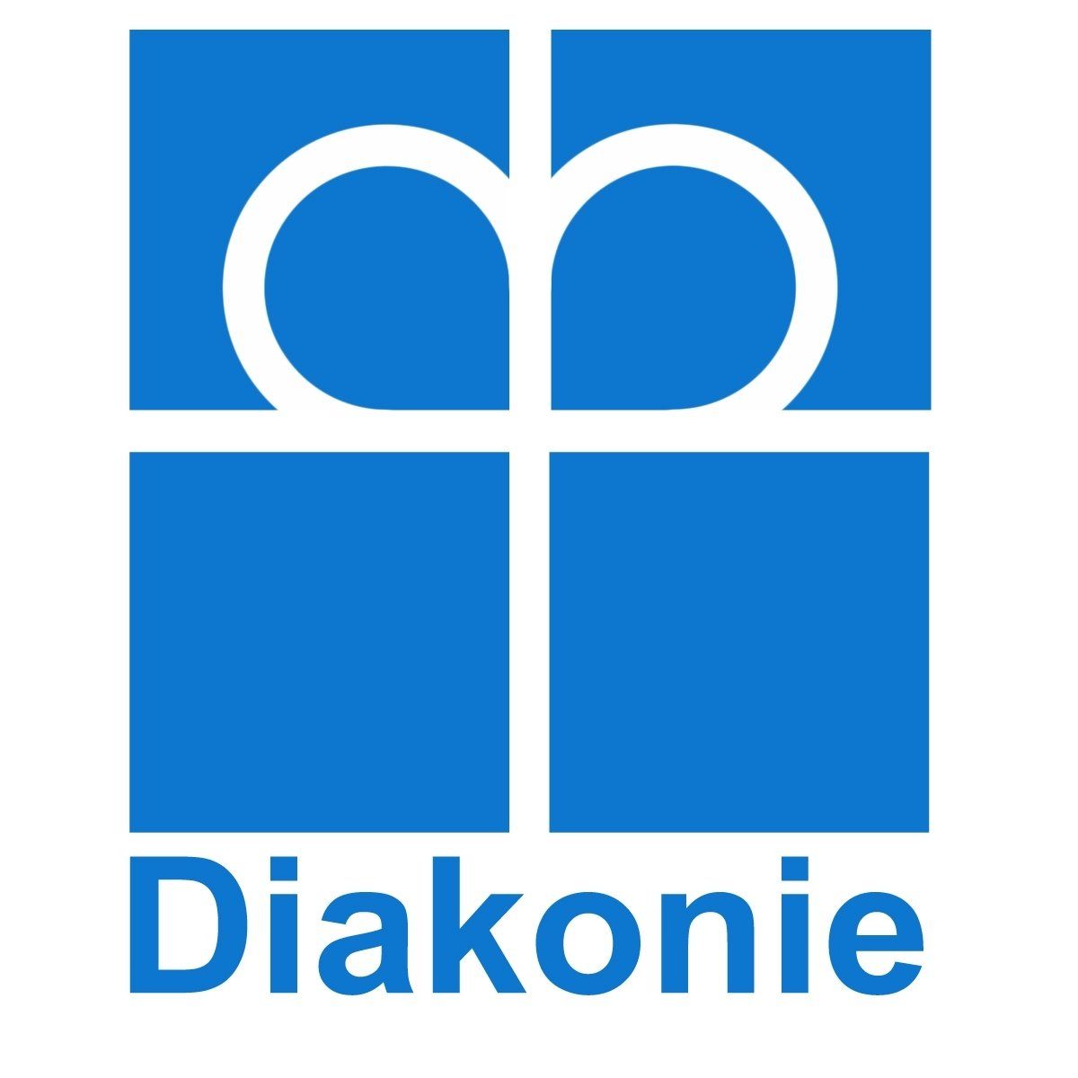 Ein blau-weißes Logo der Diakonie mit einem Kreuz