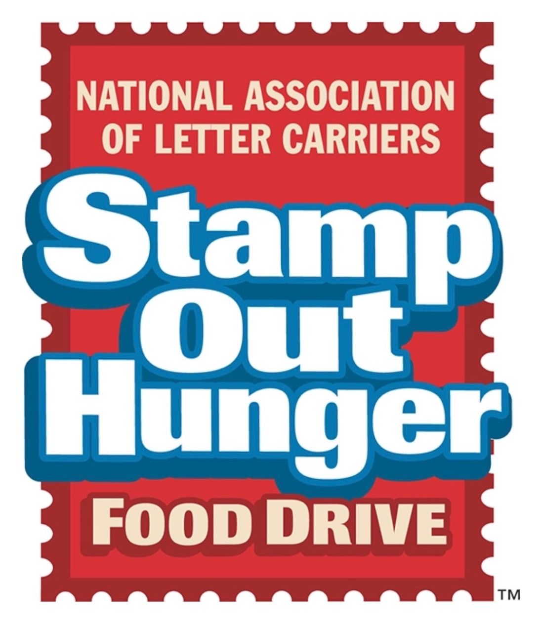 The logo for the national association of letter carriers stamp out hunger food drive