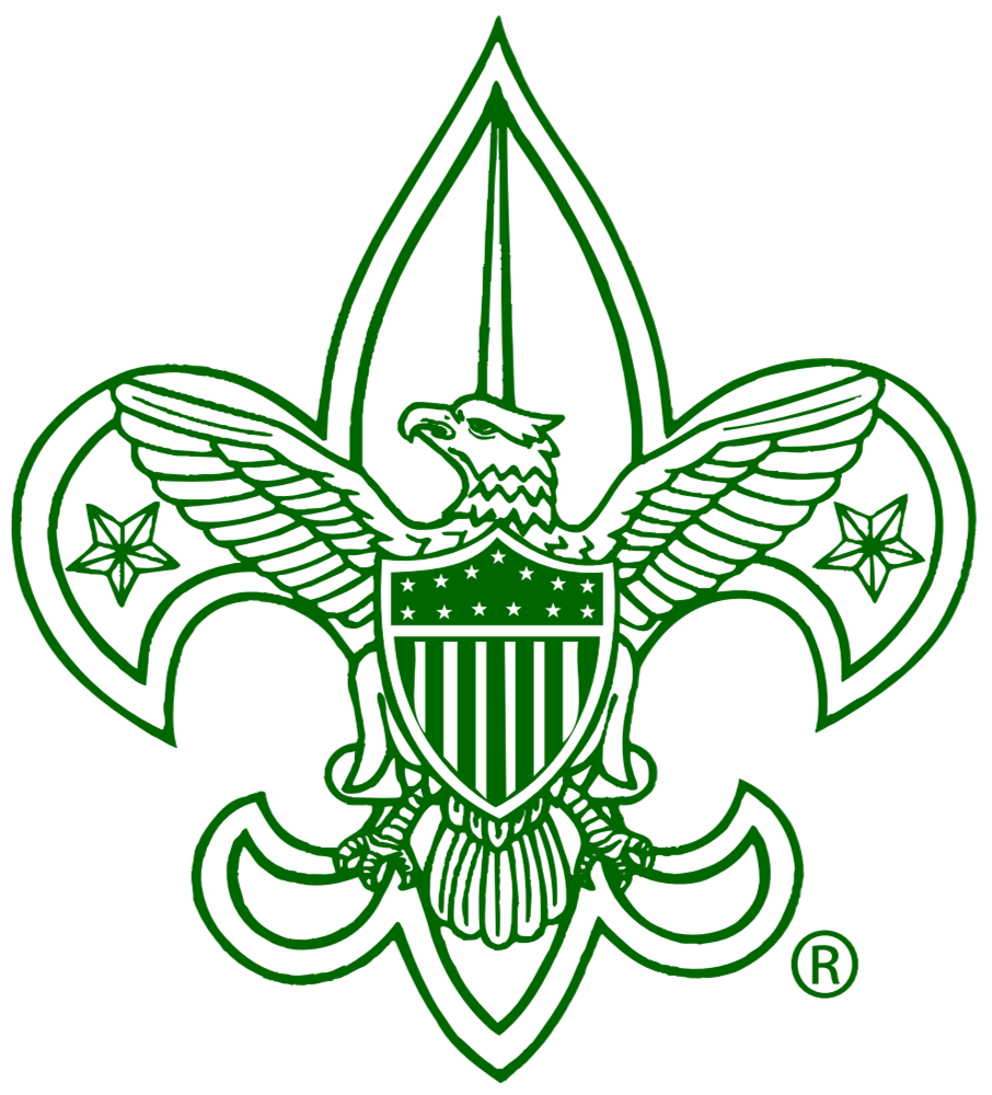 A boy scout logo with an eagle and shield on a white background.