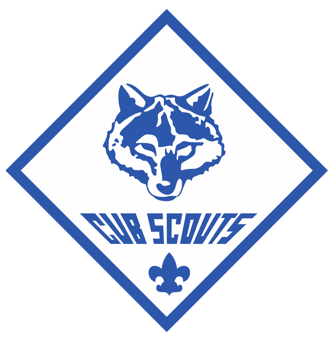 A blue and white logo for cub scouts