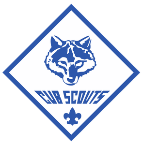 A blue and white logo for cub scouts
