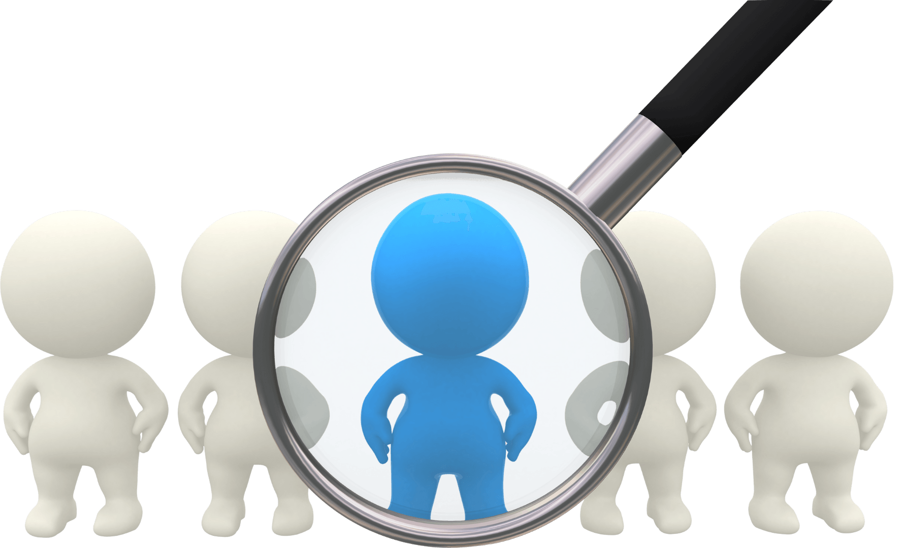 A magnifying glass is looking at a blue figure