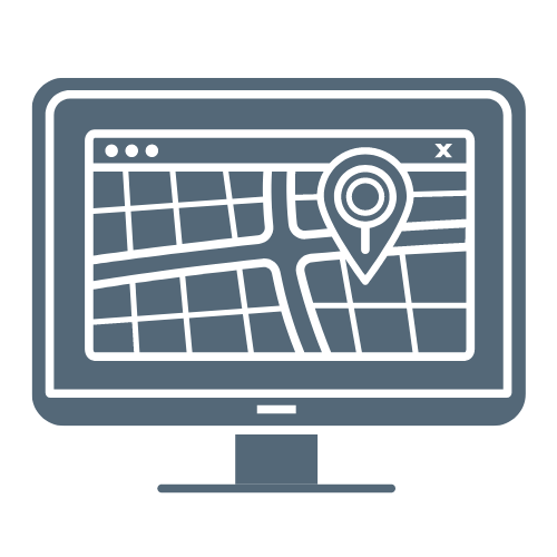 Computer screen displaying a map with a location pin.