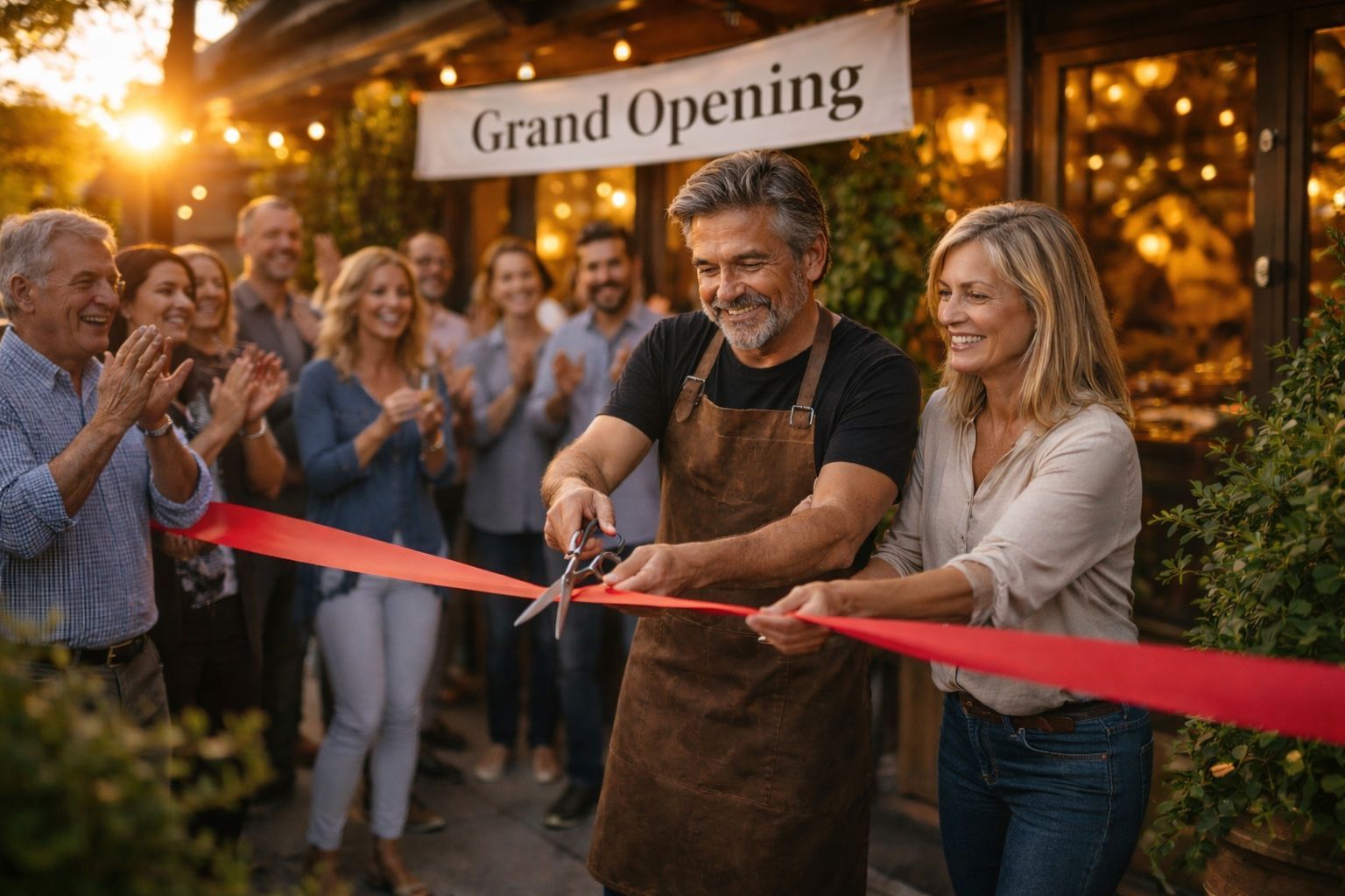 Restaurant owner being interviewed inside independent dining room