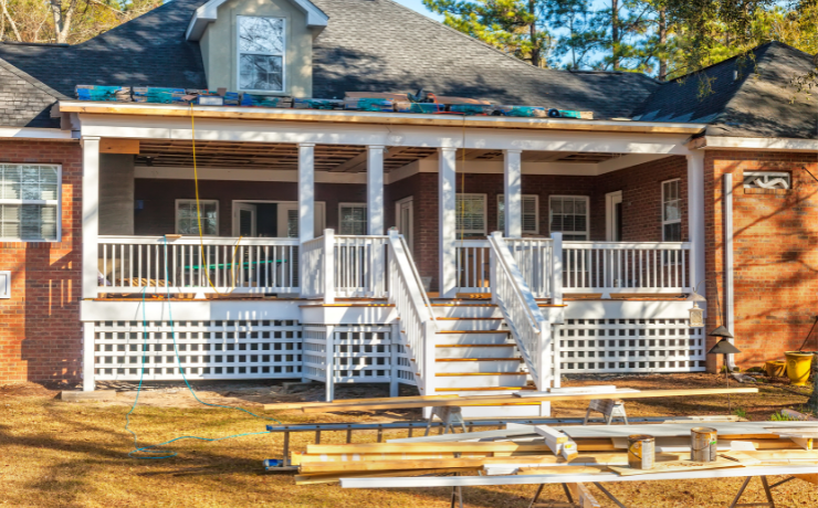 A photo of a porch that was recently added to a house in Lubbock, TX. The Porch was constructed by Hub City Deck Pros.
