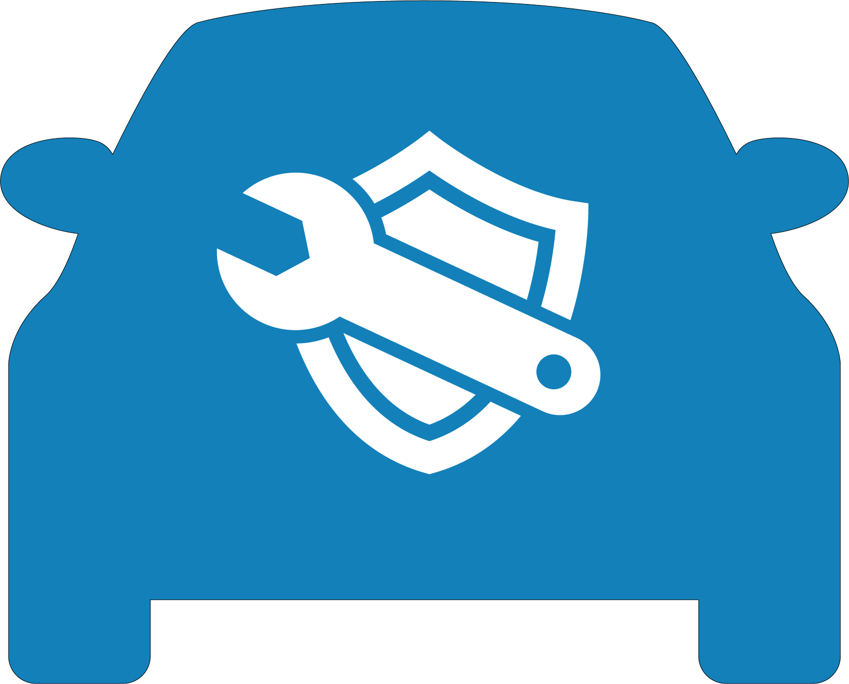 A blue car with a white hexagon with the number 1 on it.