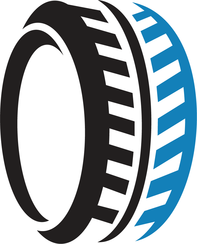 A black and blue icon of a bearing on a white background.