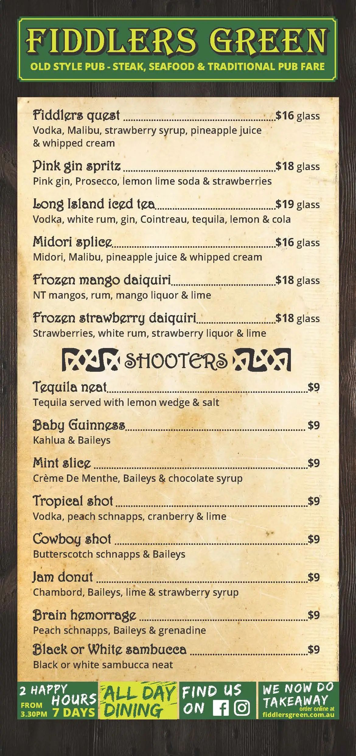 Cocktail Menu Page 2 — Fiddler's Green in Darwin Waterfront, NT