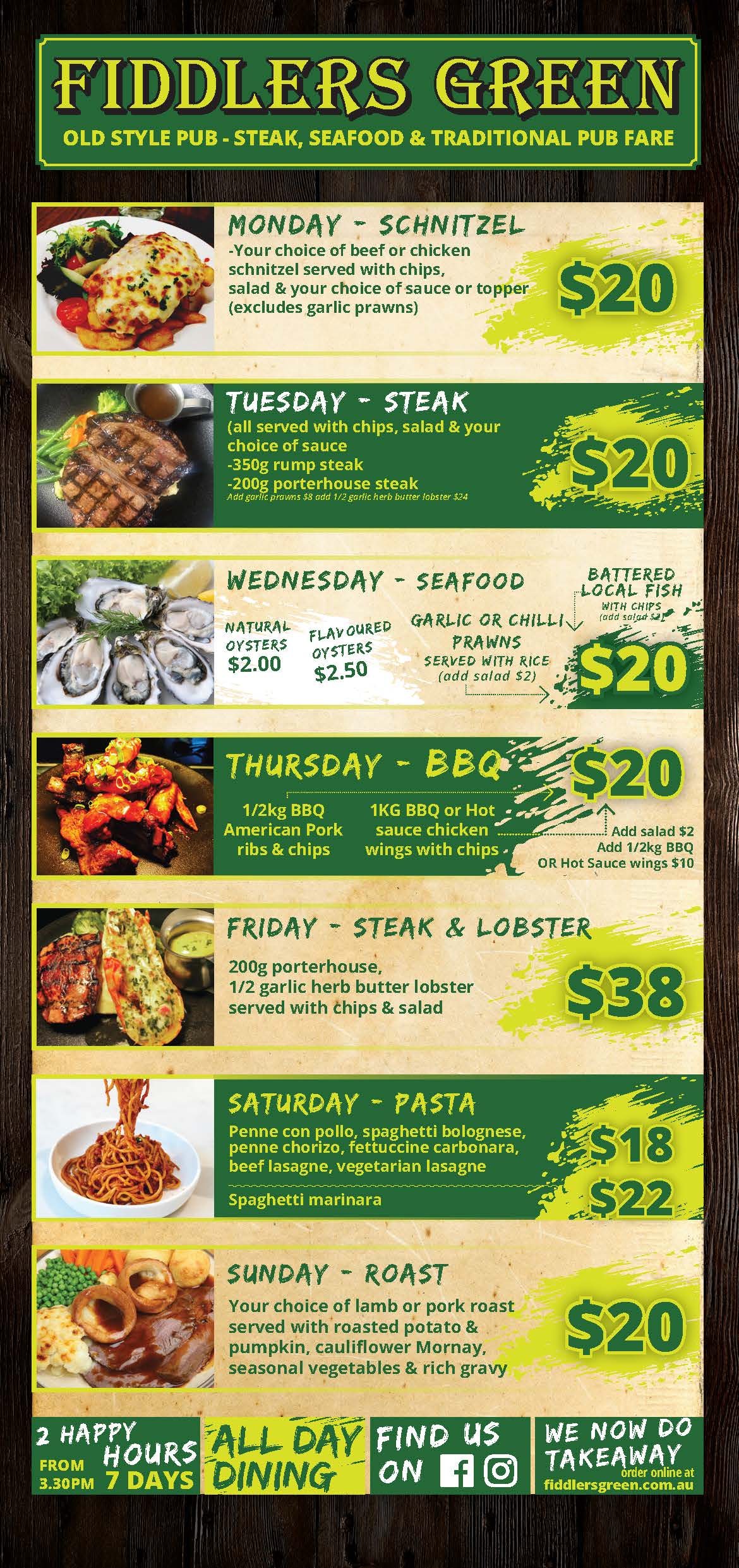 Fiddler's Green Darwin Menus