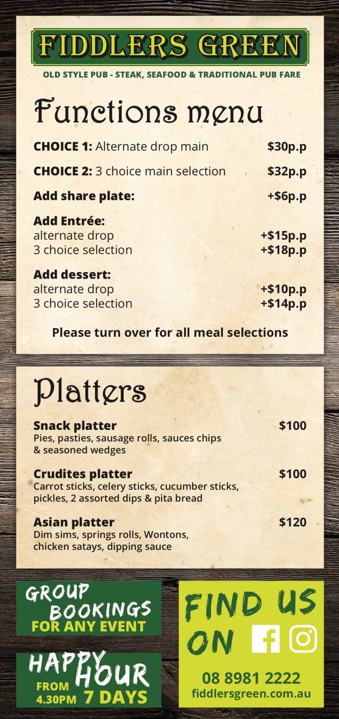 Fiddler's Green Darwin Menus