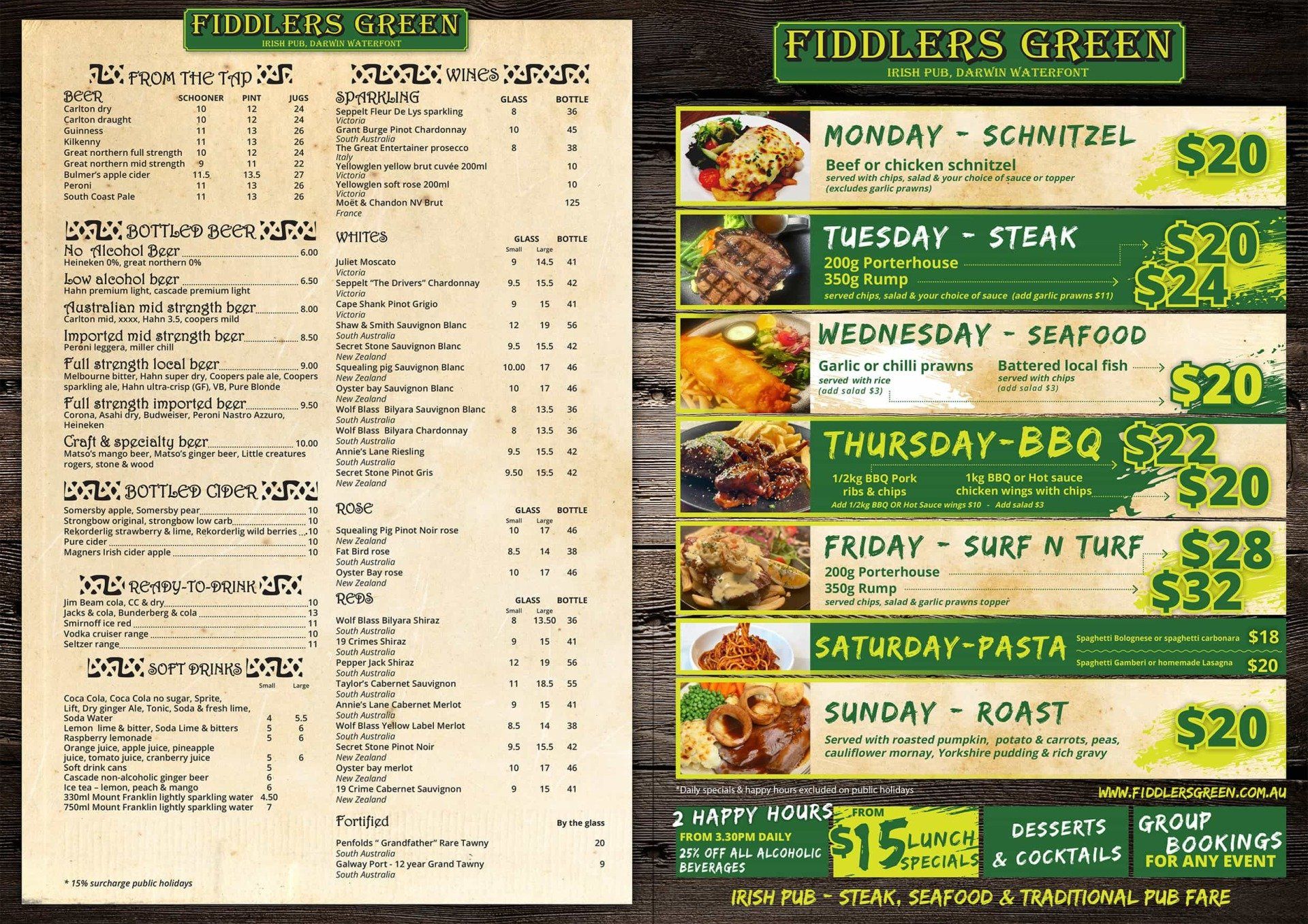 Fiddler's Green Darwin Menus