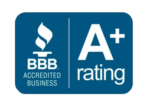 BBB Accredited Business logo with a blue background and an A+ rating.