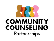 Community Counseling Partnerships logo: Silhouettes of diverse people in a row over black text.