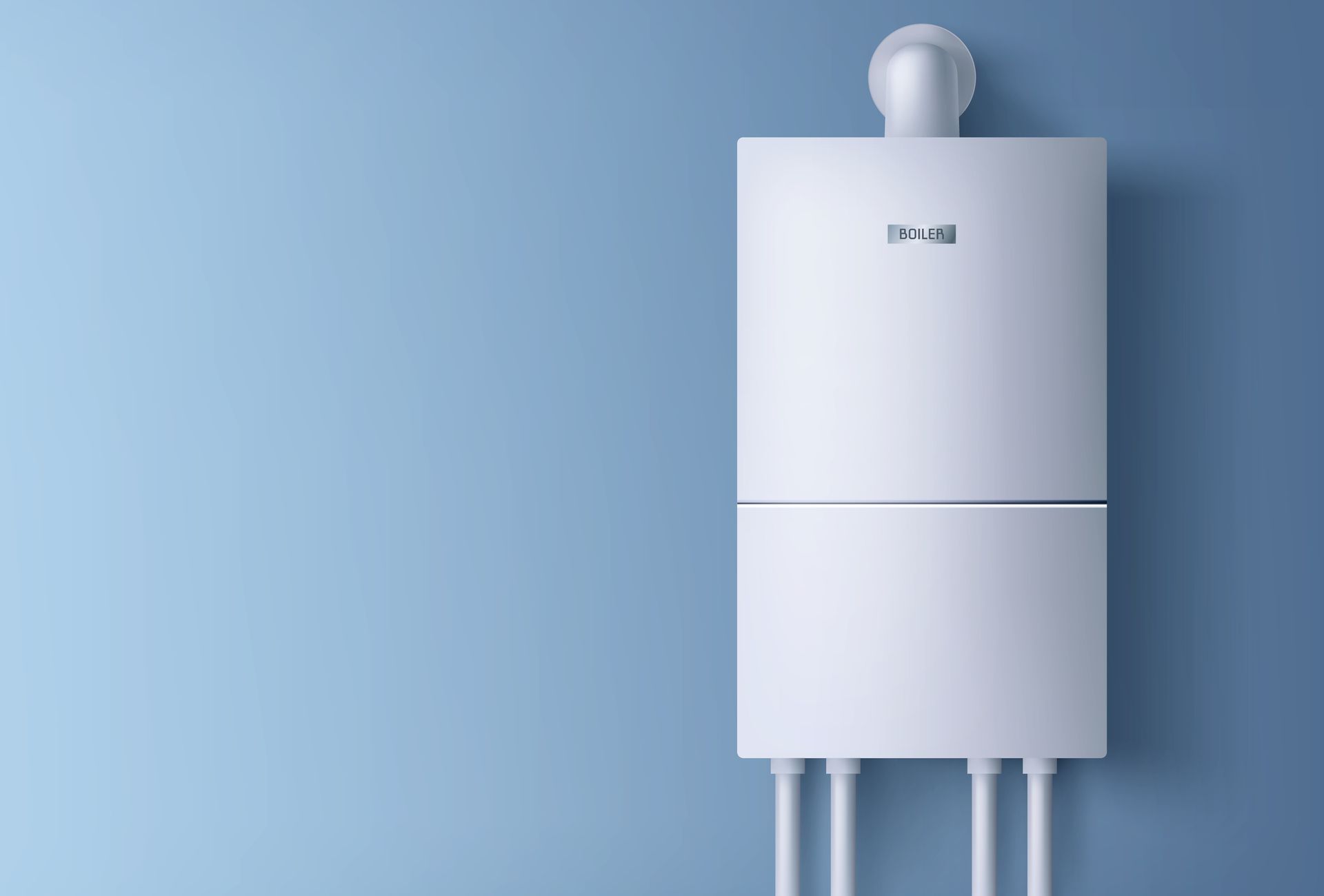White Wall-mounted Gas Boiler Against A Light Blue Wall — DSR Plumbing Pty Ltd in Lake Macquarie, NSW