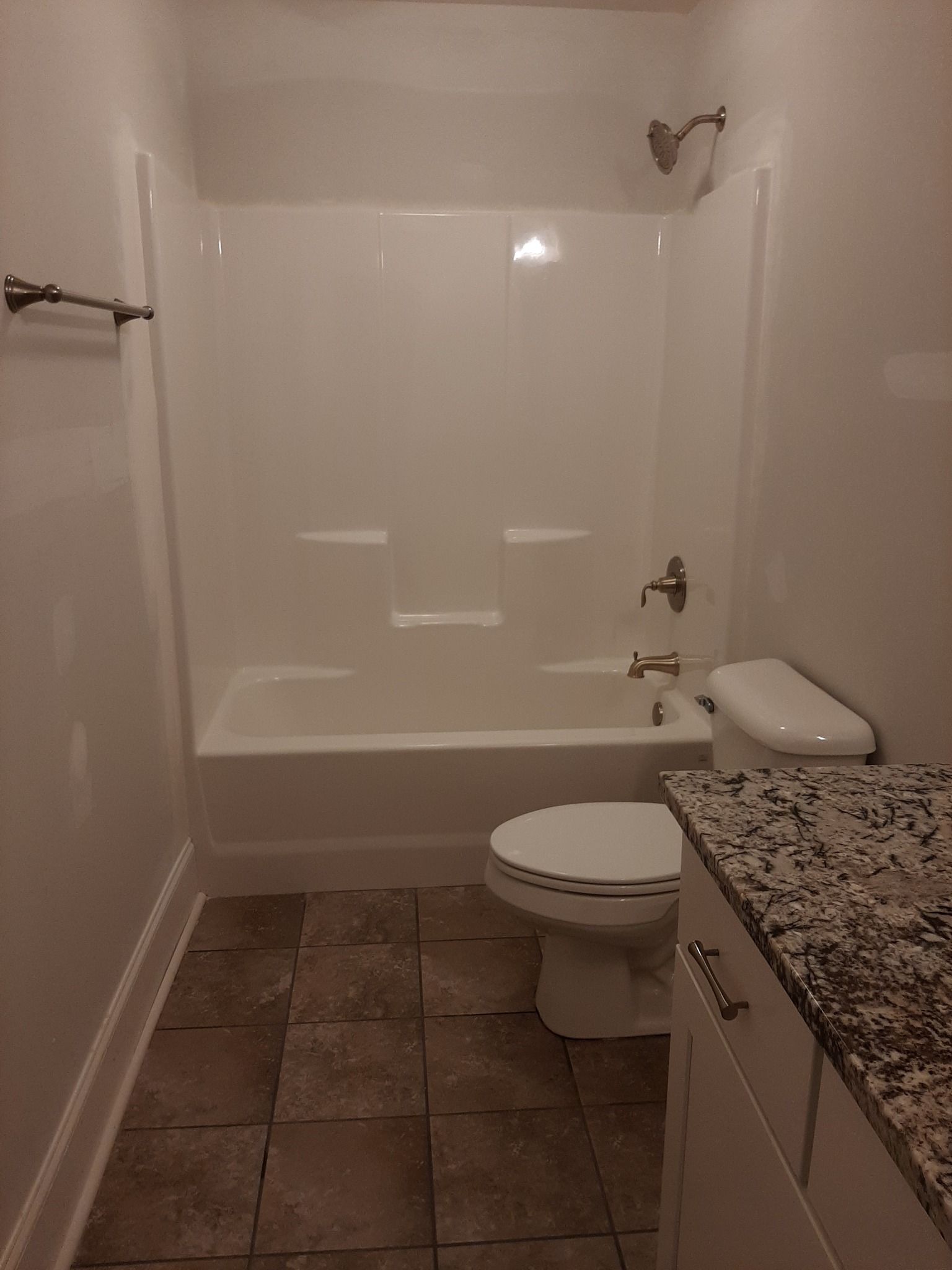 A bathroom with a toilet , bathtub and shower.