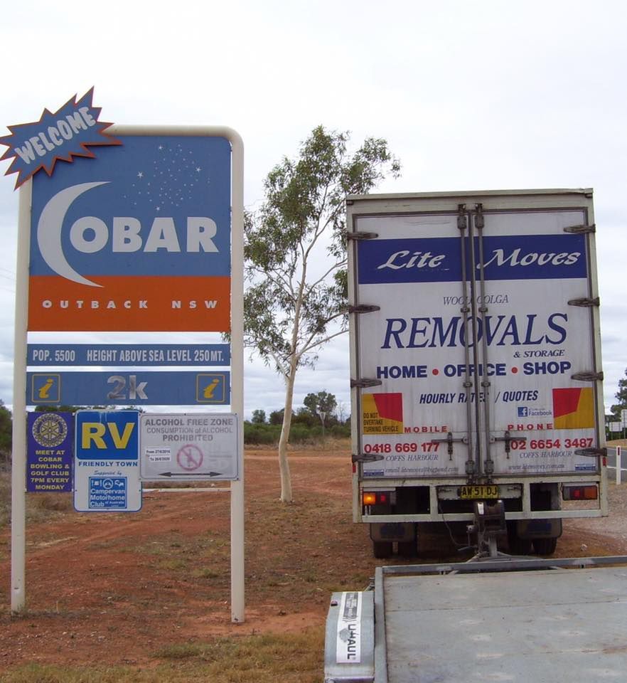 Furniture Removal Truck At Welcome Cobar Sign — Lite Moves Furniture Removals In Bonville, NSW
