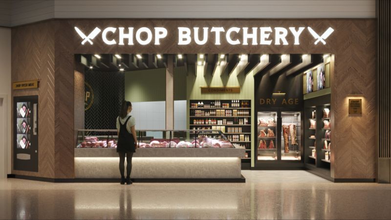 Butcher shop entrance with 