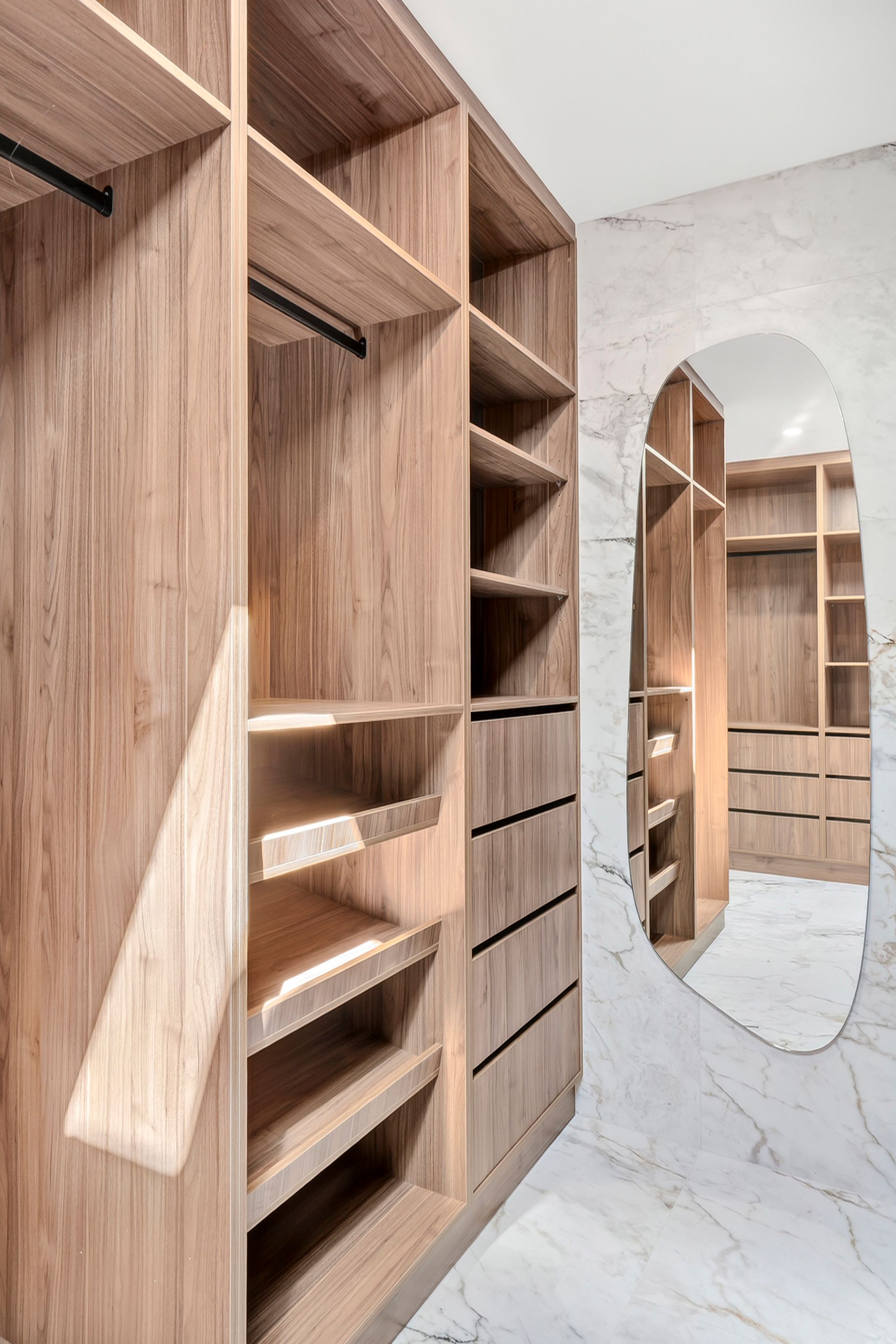 A hallway with wooden cupboards on both sides and in the background — PK4 Projects in Port Macquarie, NSW